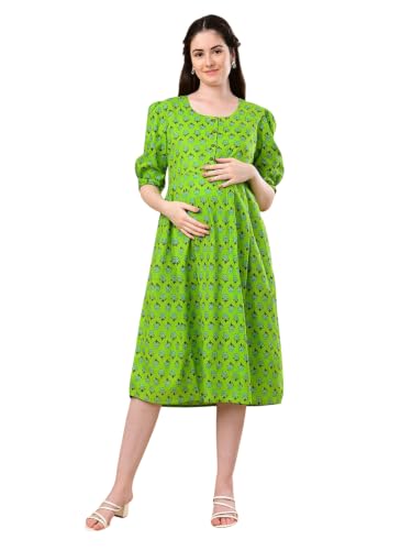 Image of The Mom Store Maternity and Nursing Dress | Pre and Post Pregnancy Dress for Womens | Zipper /Button Opening | Causal Wear | Trendy Stylish Causal Dresses for New Moms