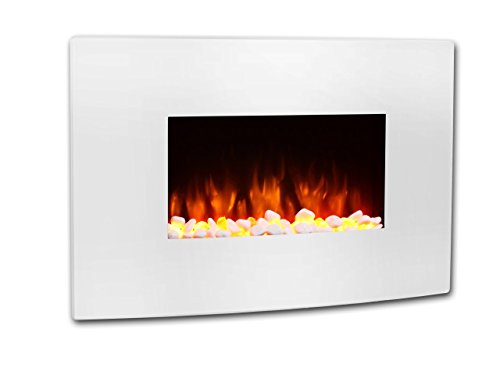 Chimenea electrica Egton Blanca con Pantalla Curvada, 220/240 Va, 1 & 2kw, Control Remoto programable de 7 dias (W 910mm x H 580mm x D 180mm)
