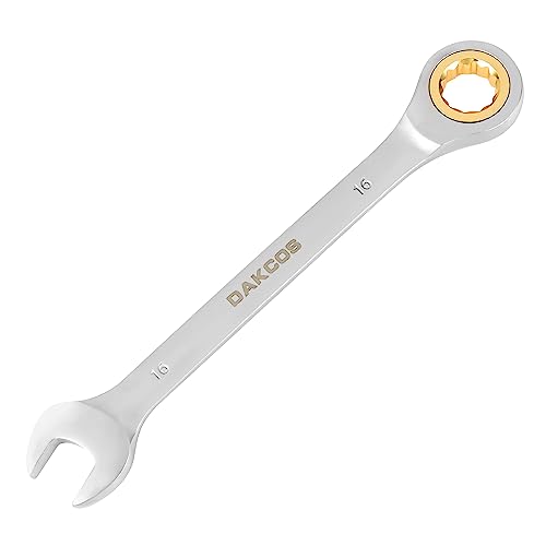 DAKCOS Fixed Head Ratchet Spanner 16mm Ratcheting Combination Wrench Chrome Vanadium Steel