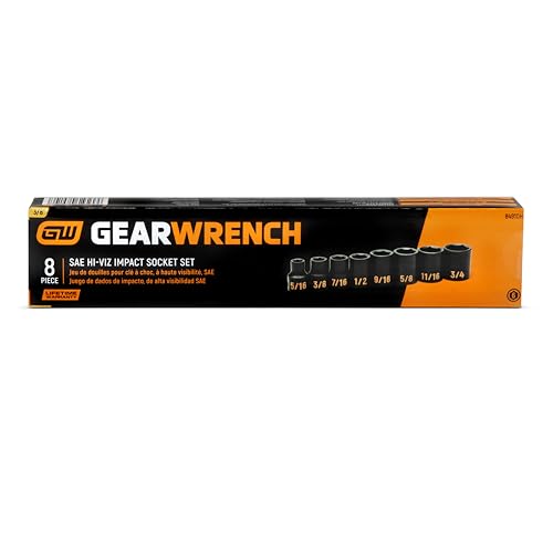 Image of GEARWRENCH 8 Piece 3 /8 inch Drive 6 Point SAE Hi-Viz Impact Socket Set | 84910H