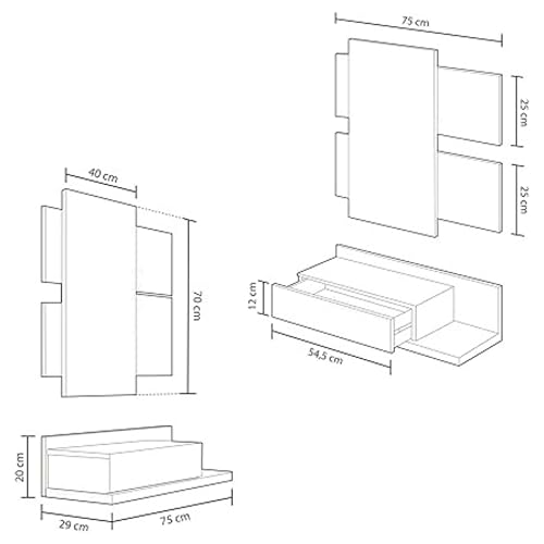Mueble de entrada color Roble Canadian Habitdesign Tekkan con espejo rectangular 4