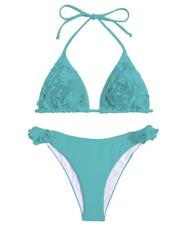 OYOANGLE Women's 2 Piece Bikini Sets Tie Halter String Triangle Bathing Suits Swimsuit