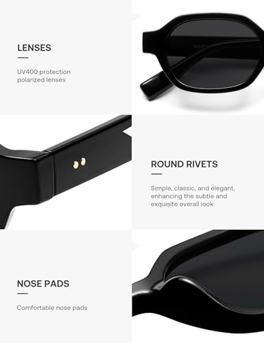 SOJOS Retro Polarized Hexagon Sunglasses for Women Men, UV400 Trendy Rectangle 70s 80s 90s Shades SJ23894