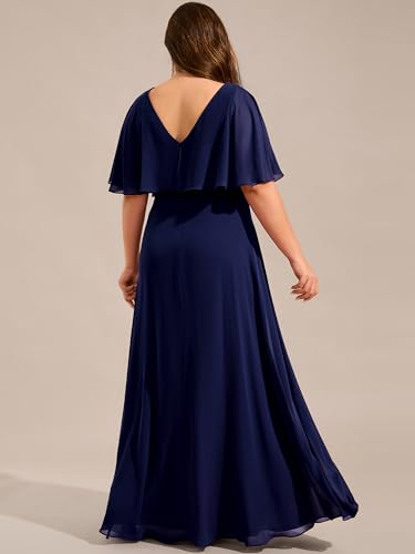 Ever-Pretty Plus Women's Ball Gown V-Neck A Line Chiffon Applique Shawl Short Sleeves Maxi Plus Size Formal Dresses 02289-DA2