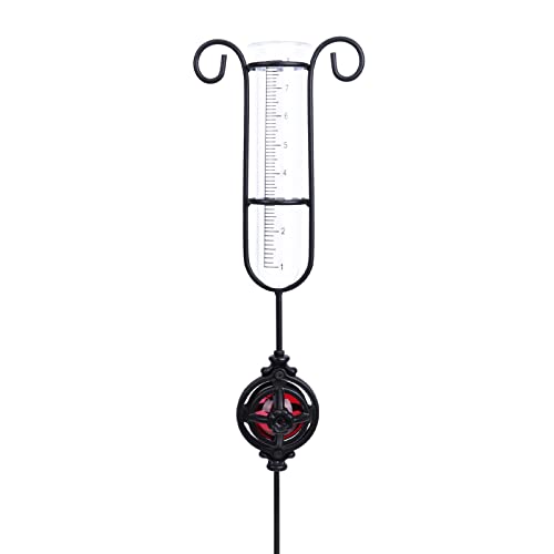 MUMTOP Rain Gauge Outdoor, Metal Gazing Ball Decorative with Stake for Lawn, Yard and Garden(Red)