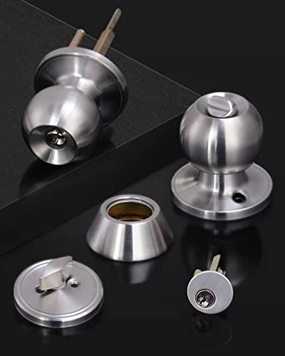 Lanwandeng 607-SN-2DB 2 Sets All Keyed Same Entry Door Knob And Single Cylinder Deadbolt Combo Set, Round Ball Satin Nickel Exterior Door Knobs With Lock And Keys For Entrance And Front Door thumb #4