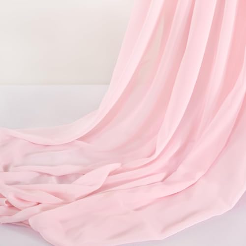 Image of MLMC Pink Chiffon Fabric by The Yard Pre-Cut Sheer Chiffon Arch Fabric 5 Yards Airy Continuous Draping Panels 60 inch Wide for Wedding Backdrop Craft Ceiling Decor
