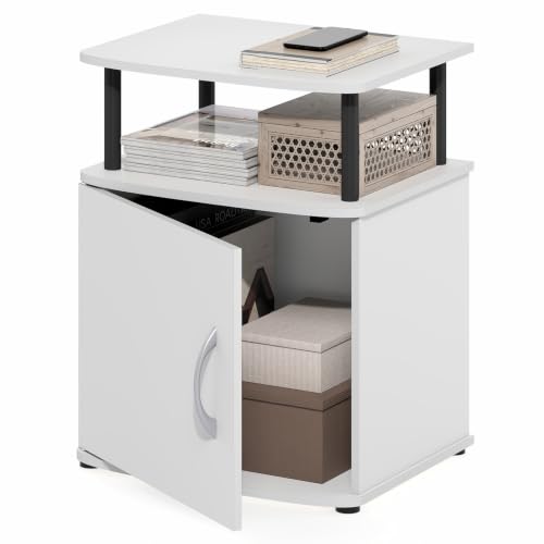 Image of Furinno Jaya Side Table, 2-Tier Open Shelf End Table with Door Cabinet, Soft-Edges Night Stand, Bedside Table, for Living Room, Bedroom, White