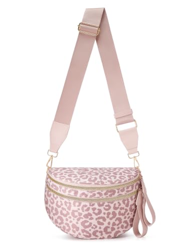 Image of Pure Colour Crossbody Bag Bum Bag for Women,Spacious Purse Fanny Packs Belt Bag,Oversized Bum Bag (Pink Leopard Bum Bag)