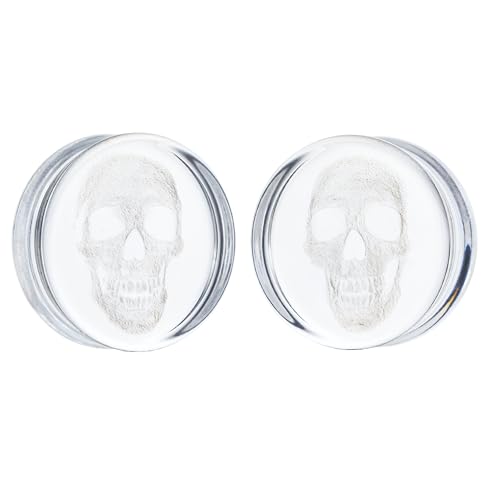 BAOSUOX Stylish Glass Skull Saddle Plugs - Ear Gauges Expander Tunnels Stretched Ears(Sold in Pairs) (Gauge=00g(10mm))