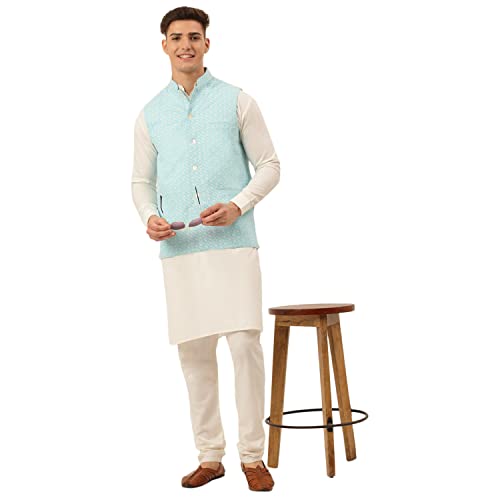 Image of Jompers Men's Embroidered Woven Pure Cotton Nehru Jacket