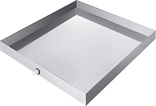 Image of VEVOR 32 x 32 x 2.5 Inch Washing Machine Pan 18 GA Thickness 304 Stainless Steel Heavy Duty Compact Washer Drip Tray with Drain Hole & Hose Adapter