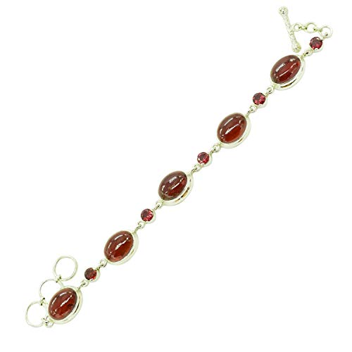 Bracelet grenat cornaline argent 925 et fermoir bascule 22 cm