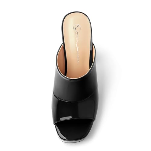 Image of Women Square Open Toe Platform Chunky Heel Slide Sandals | Slip On High Heel Dress Sandals, Elegant Formal Footwear For Wedding Club Evening Party Events