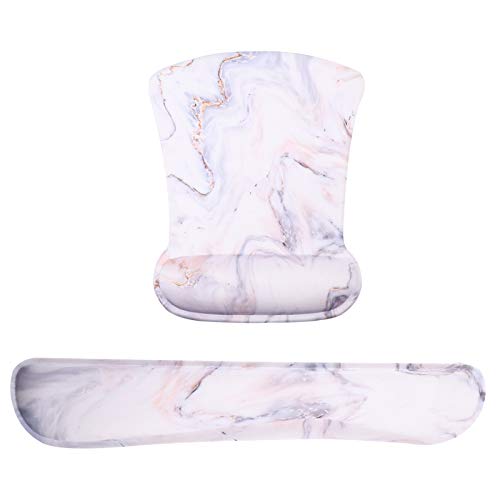 SOLUSTRE 1set Ergonomic Marble Pattern Mouse Pad and Keyboard Wrist Rest Set Non- Design for at Office and Home Comfortable Memory Foam Support for Gamers and Professionals