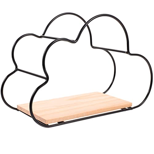 Zerodeko Wall Cloud Storage Shelf Wall Mounted Floating Shelf Hanging Organizer Rack Succulent Pot Holder With Wood Tray For Bookshelf Bathroom Home Supplies Black #TOP23