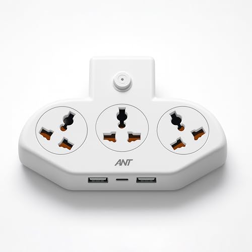 Image of Ant Stinger 321 Extension Board with Surge Protector |3 AC Sockets + 2 USB (2.1A) + 1Fast Type-C |2500W 10A Power Strip |One-Key Switch |Overload & Child Safety Protection |Multi Plug Power Strip