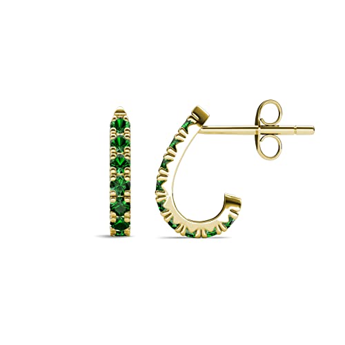 Round Emerald 0.31 Ctw With U Cut Pave Setting Women Half Hoop Huggie Earrings 14K Yellow Gold #TOP3