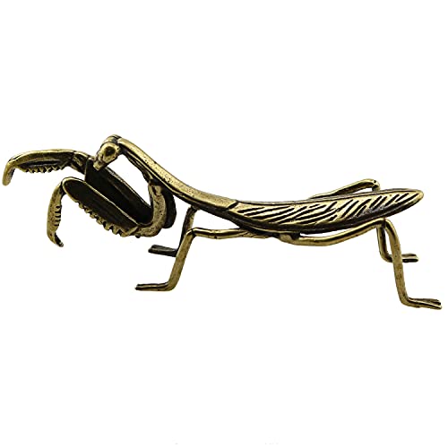 Lq Industrial Copper Praying Mantis Feng Shui Brass Small Ornaments Solid Copper Insect Antique Micro-Carved Antique Bronze Ware Metal Art Small Ornaments Golden #TOP13