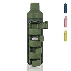 YOS Health Bottle 375ml Drinkfles met pillendoos (Weekly, Groen)