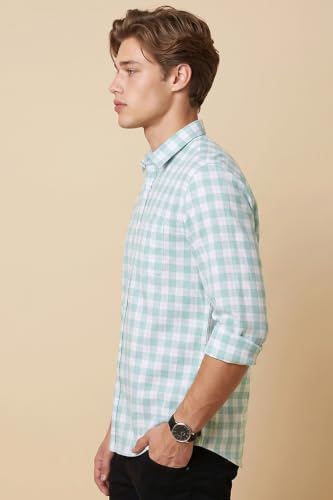 Image of Peter England Men's Checkered Cotton Shirt | Smart Casual | Full Sleeves