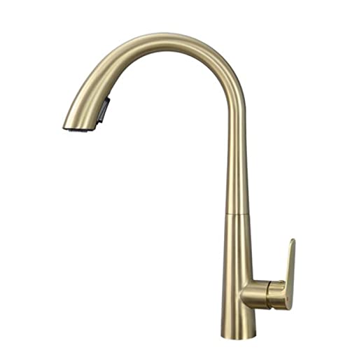 Grifo de cocina retráctil de acero inoxidable dorado cepillado con monomando para fregadero