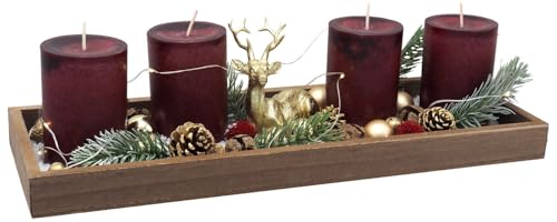 ZauberDeko Adventsgesteck Weihnachten Deko Tablett Holz Hirsch Gold...