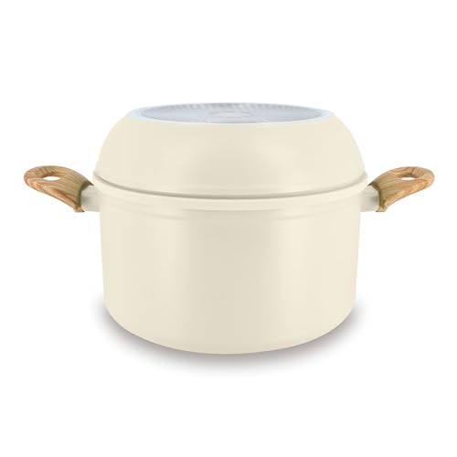 MENASTYL - Batterie de Cuisine Empilable - Gamme The Super Ball - 98% d'Aluminium Recyclé - Compact - Revêtement Céramique Antiadhésif - Tous Feux dont Induction - Couleur Crème - 8 Pièces