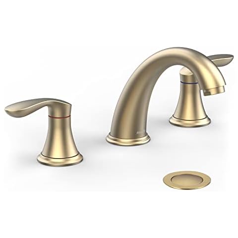 Bathroom Sink Faucet, Faucet for Bathroom Sink, Widespread Brushed Gold Bathroom Faucet 3 Hole with Stainless Steel Pop Up Drain and cUPC Lead-Free Hose - (Brushed Gold) Cover