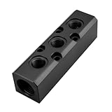 Air Manifold, 3 Way 5 Port Air Compressor Manifold, Air Hose Inline Manifold Block Splitter, Pneumatic Manifold Air Distribution Block, NPT 1/2 Inch Supply Port, NPT 1/4 Inch Output Port(BLACK)