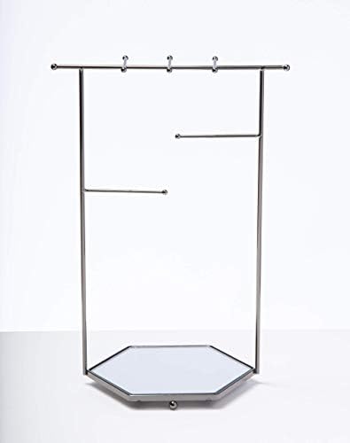 Mango Steam Tabletop Mirror Base Jewellery Tower/Display Stand for Bracelets, Necklaces, Hoop Earrings, Rings (Hexagon, Silver)