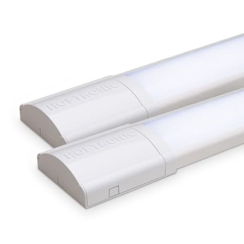 HOFTRONIC - 2er Pack LED Lichtleisten 120cm 40W R&ouml;hrenlampe Komplett 6400K Kaltwei&szlig; 4800lm Super Hell 30000h Langfeldleuchte 1200x74x25mm (LxBxH) Kellerlampe garagenbeleuchtung - IP20 Innen