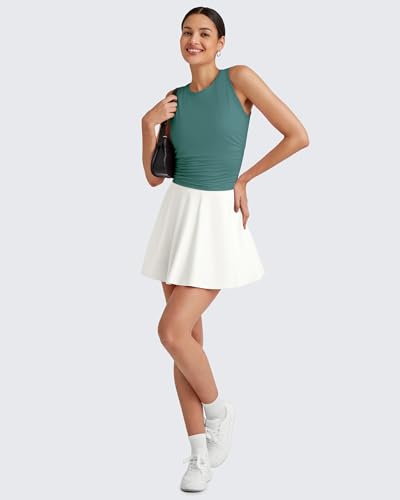 Image of G4Free Skimetic Workout Tank Tops for Women Side Ruched Sleeveless High Neck Crop Top Summer Athletic Gym Shirts