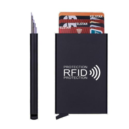 Image of FELSTAR Customized /Personalized Name Engraved Card Holder RFID Blocking Aluminum Pop Up Smart 6-7 Credit /Debit ATM Wallet for Men's and Women's Corporate Gift for Employees (RFID Blocking Print)