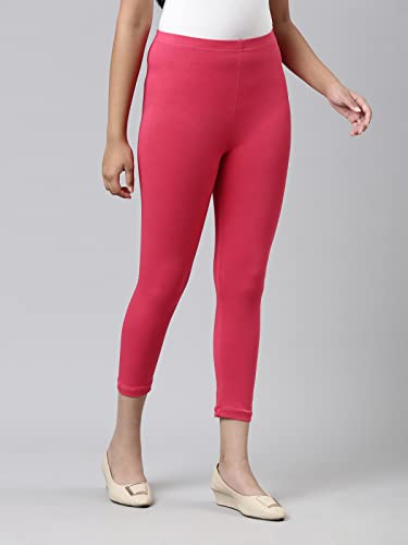 Image of GO COLORS Girls Solid Mid Rise Slim Fit Cropped Leggings