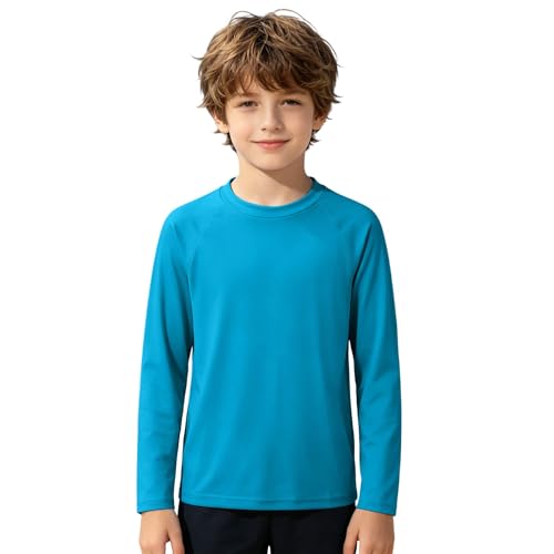 Camiseta de natación para niños de manga larga con protección solar UV UPF 50+ UV, camiseta de baño Rashguard Surf, camiseta de secado rápido, camiseta de manga larga para deportes acuáticos, Azul