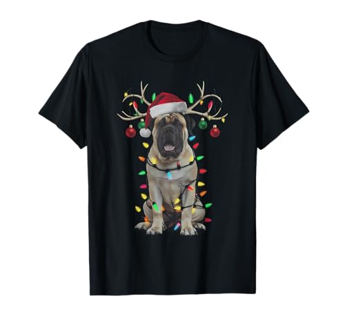 Bullmastiff Christmas Tree Shirt Bullmastiff Santa Hat Lover T-Shirt