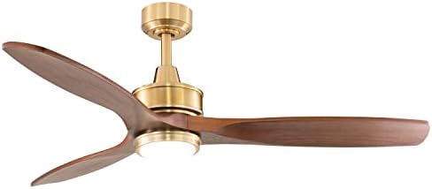 VAXCEL Curtiss 52 in. Satin Brass Indoor Rod Mount Mid-Century Modern Ceiling Fan with Wooden Walnut Blades, Dimmable Integrated LED Light Kit and Remote Control, 3 Speeds, White Frosted Glass Shade