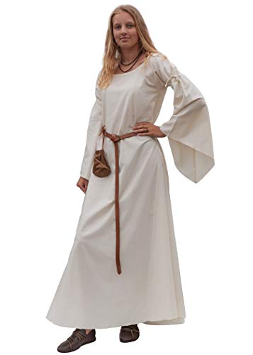 Preisvergleich Produktbild Battle-Merchant Mittelalter Kleid Burglinde, Damen, Trompetenärmel, Baumwolle, Unterkleid, Langarm, bodenlang, Kostüm, Natur, Gr. XXL