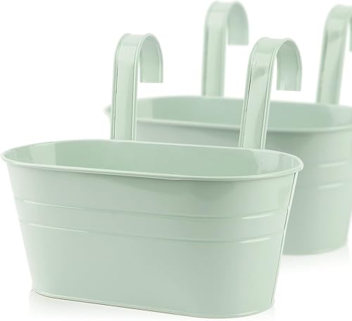 Konom 2pcs Vasi di Fiori da Appendere Vasi di Metallo Esterno Vaso Sospeso Portafiori Pensili con Doppio Gancio Rimovibile per Balcone Recinzione Casa Decorazione