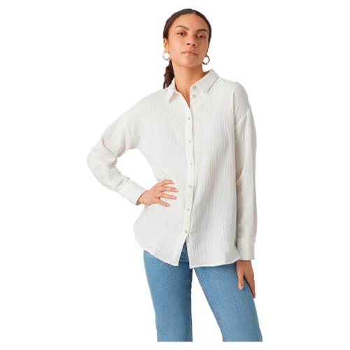 VERO MODA Camisa de Mujer Botones, Cuello y Mangas largas, Corte Holgado, Color:Blanco, Talla:XL