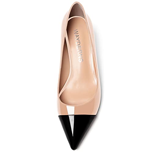 WAYDERNS Women's Patchwork Patent Leather Pointed Toe Slip On Kitten Low Heel Pumps Office Work Dress Shoes 2 Inch3