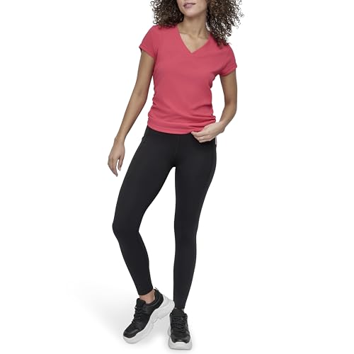 Image of DKNY Women's Short Sleeve V-Neck Tech Ruched Side Seam Active T-Shirt