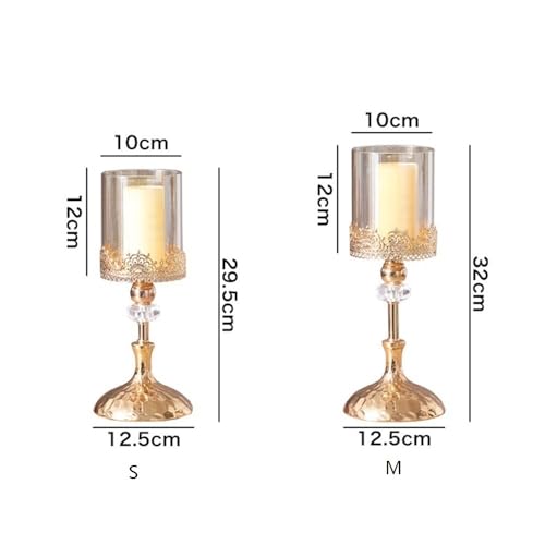Portavelas para candelabros, candelabro de cristal de metal dorado para decoración del hogar, mesa de comedor, adorno para mesa de comedor (grande)