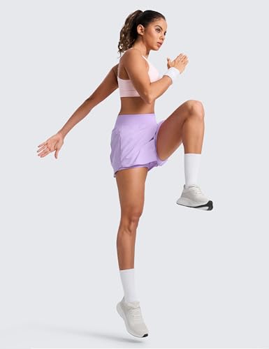Image of CRZ YOGA 2 in 1 Double Layer Running Shorts 3 inch | High Waisted, Quick Dry, Lightweight, Zip Pockets, for Women