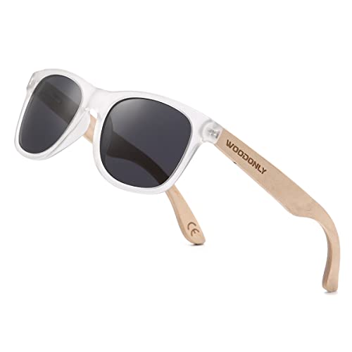 WOODONLY Gafas de Sol Polarizadas de Madera de Moda - Gafas Rectangulares de Estilo Retro para Hombres y Mujeres Regalos Perfectos (Blanco,madera de arce)