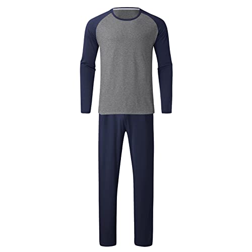 Men's Sleepwear Sets Lightweight Long Sleeve Pajama Set Crewneck Shirts Elastic Waist Pants Loungewear Soft Outfits2
