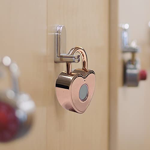 Heart Shaped Fingerprint Padlock, Small Smart Padlock for Gym Locker, Backpack, School, Mailbox, Travel Suitcase (Rose Gold)2