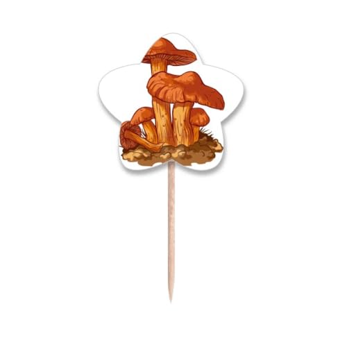 Cure-dents champignon orange avec drapeaux et étoiles pour la décoration de vos cupcakes festifs