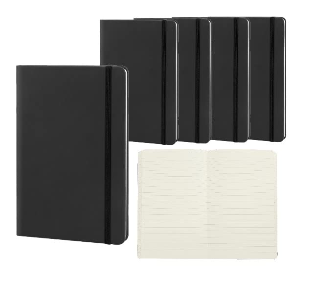 Bloc Notas A5 (5 packs), blocs de 96 hojas de papel crema de Rayas, set cuaderno de notas, cuaderno escritura. (Negro)